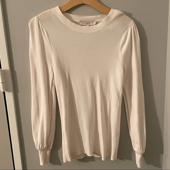 LOFT White Puff Sleeve Sweater - Picture 3 of 5
